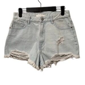 PacSun High Rise Festival Denim Shorts Light Wash Distressed Frayed Womens 27
